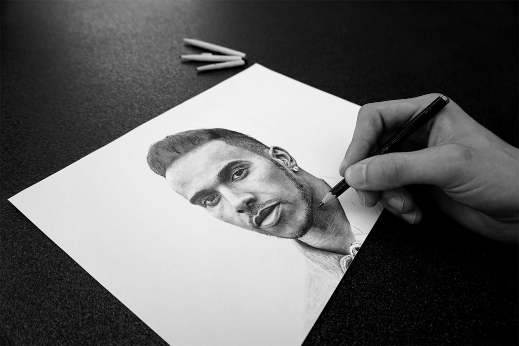 The photorealistic graphite drawings often take a lot of time, partially more than 30 hours.