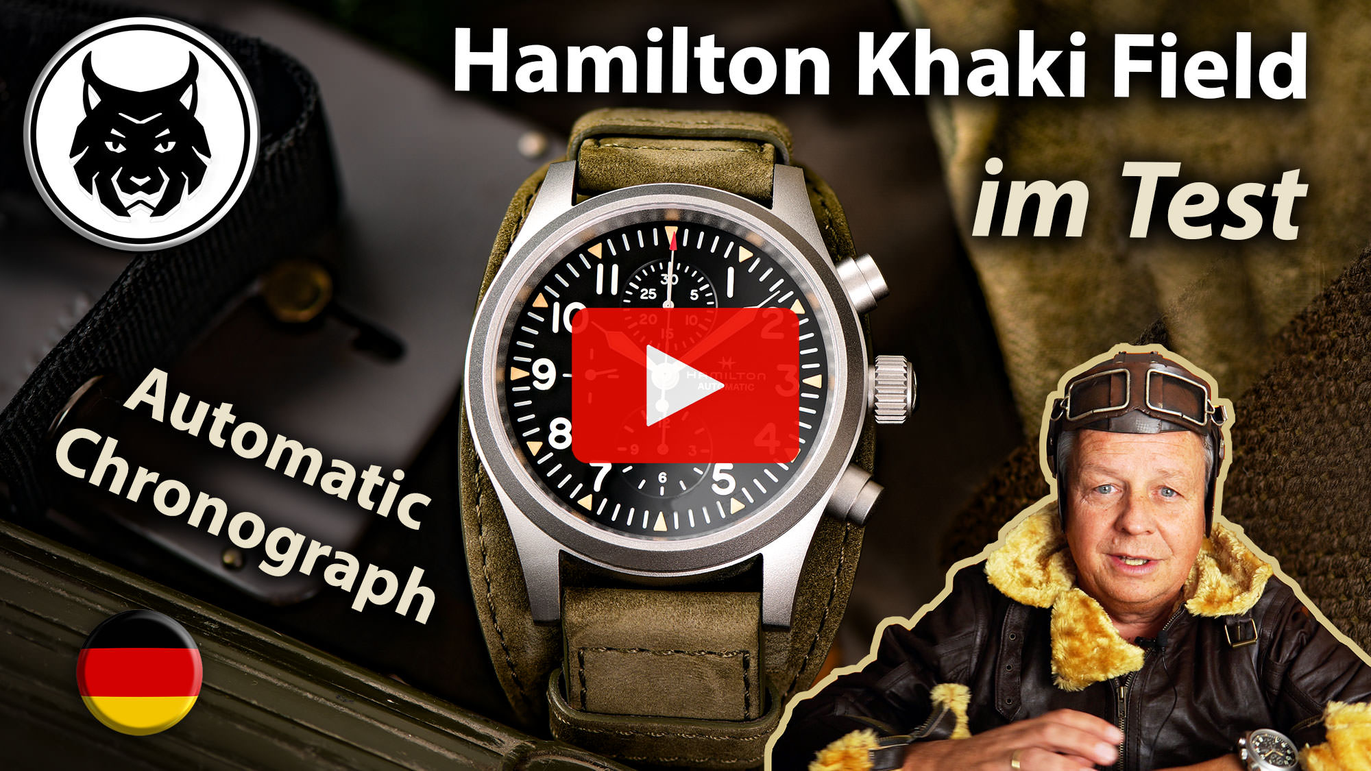 Kurzer YouTube Video Test - In der Hand, am Handgelenk, Details, Lume, ... Hamilton Khaki Field Automatic Chronograph H71706830 - 4K
