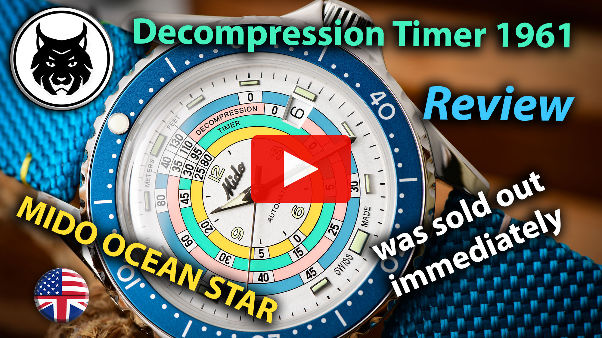 Short YouTube Video Review with hands on, wrist roll with all 3 bracelets, Lume, details, ... - Mido Ocean Star Decompression Timer 1961 Limited Edition